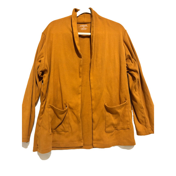 Evolverie Womens 2XL Plus open front Mustard Brown Cardigan Pockets Capsule Work - Picture 1 of 7